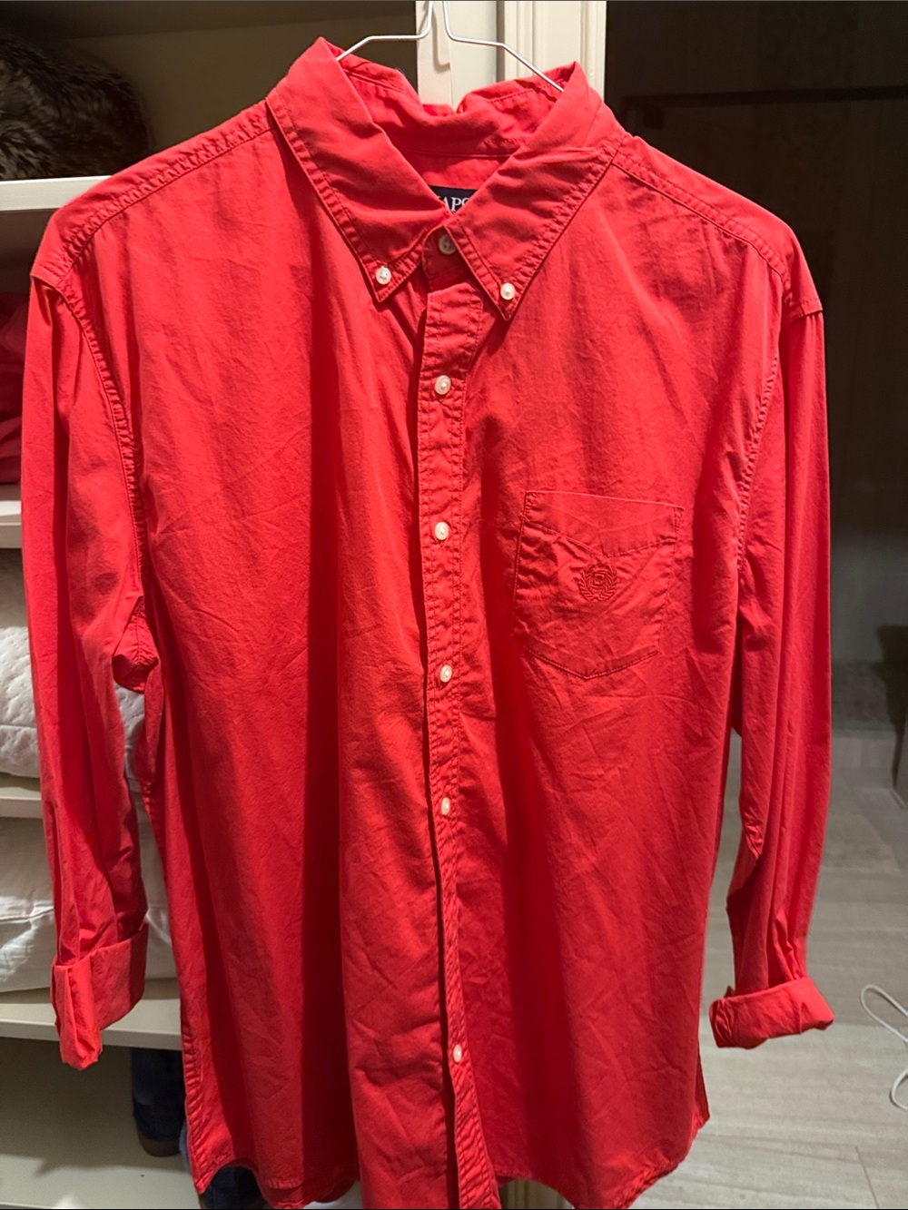 Chaps Men's Red Button-Down Shirt - Classic Long Sleeve